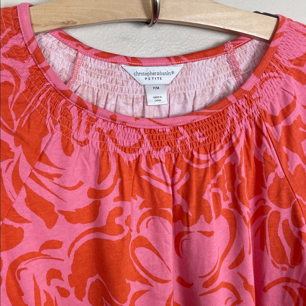 Christopher & Banks Petite Medium Pink and Orange Floral Blouse. NWOT - Picture 2 of 5
